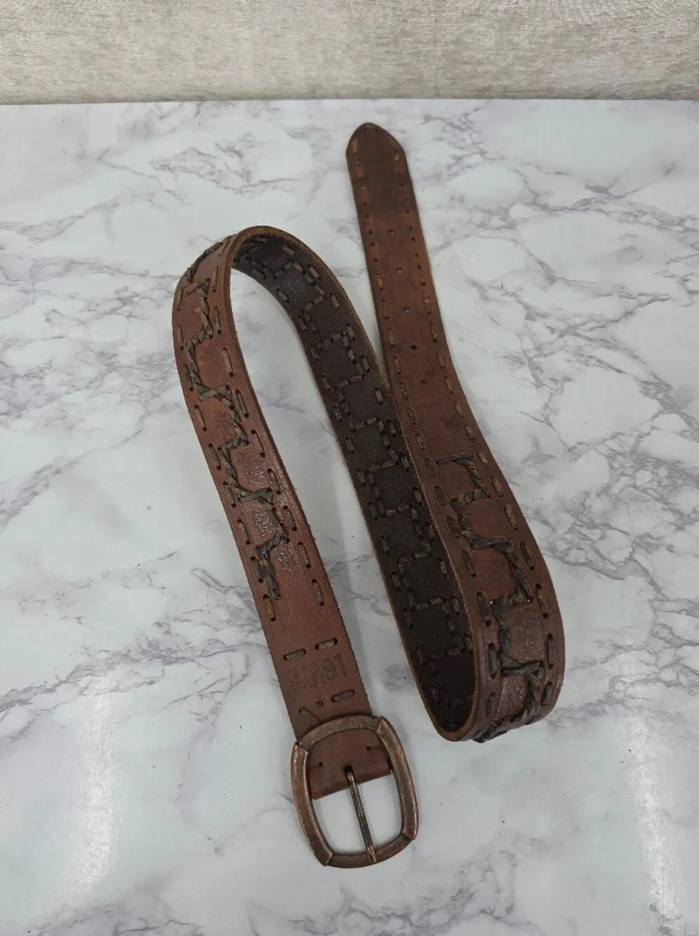 Levi's Classic Brown Leather Belt with Braided Laced Detail